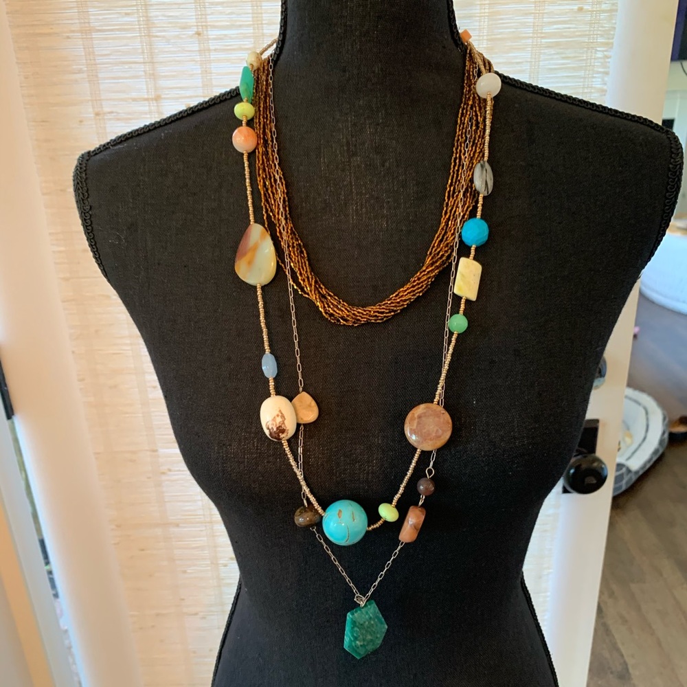 Bronzed Stone & Glass Necklace Trio